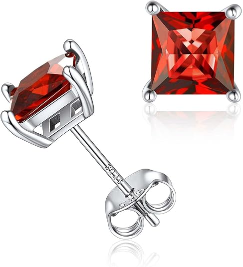 Minimalistyczne kolczyki princess cut z rubinem (sztyfty) | Białe złoto