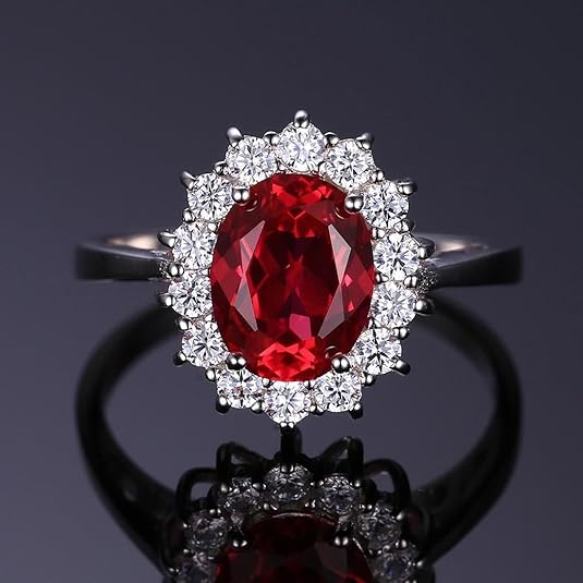 Pierścionek Classic Ruby Halo | Białe złoto