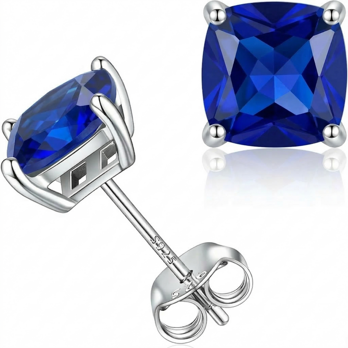 Minimalistyczne kolczyki princess cut z szafirem (sztyfty) | Białe złoto
