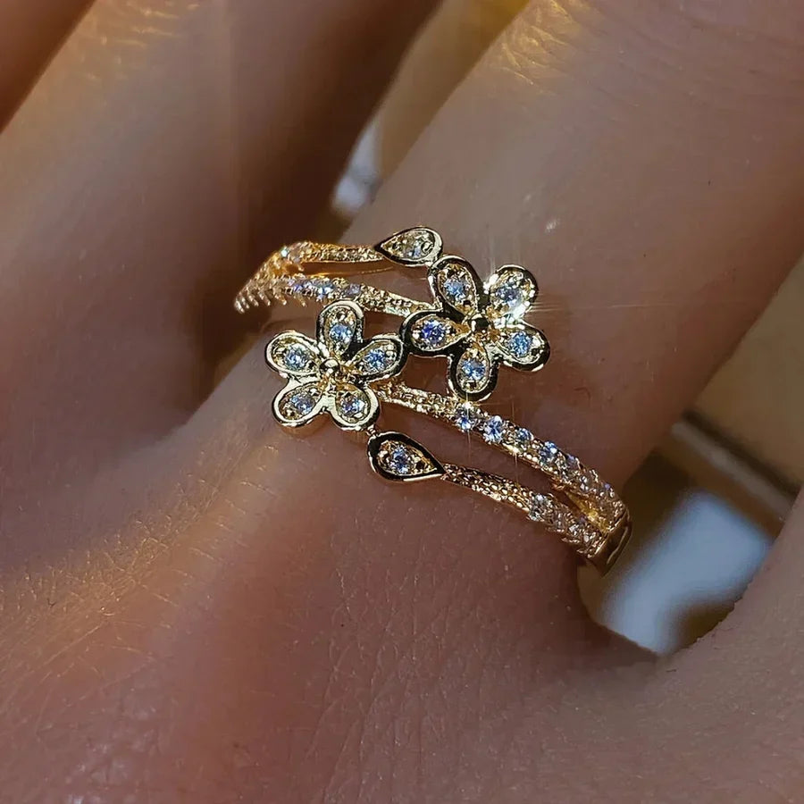 Elegantiškas bright gėlė auksinis žiedas | Auksinis
