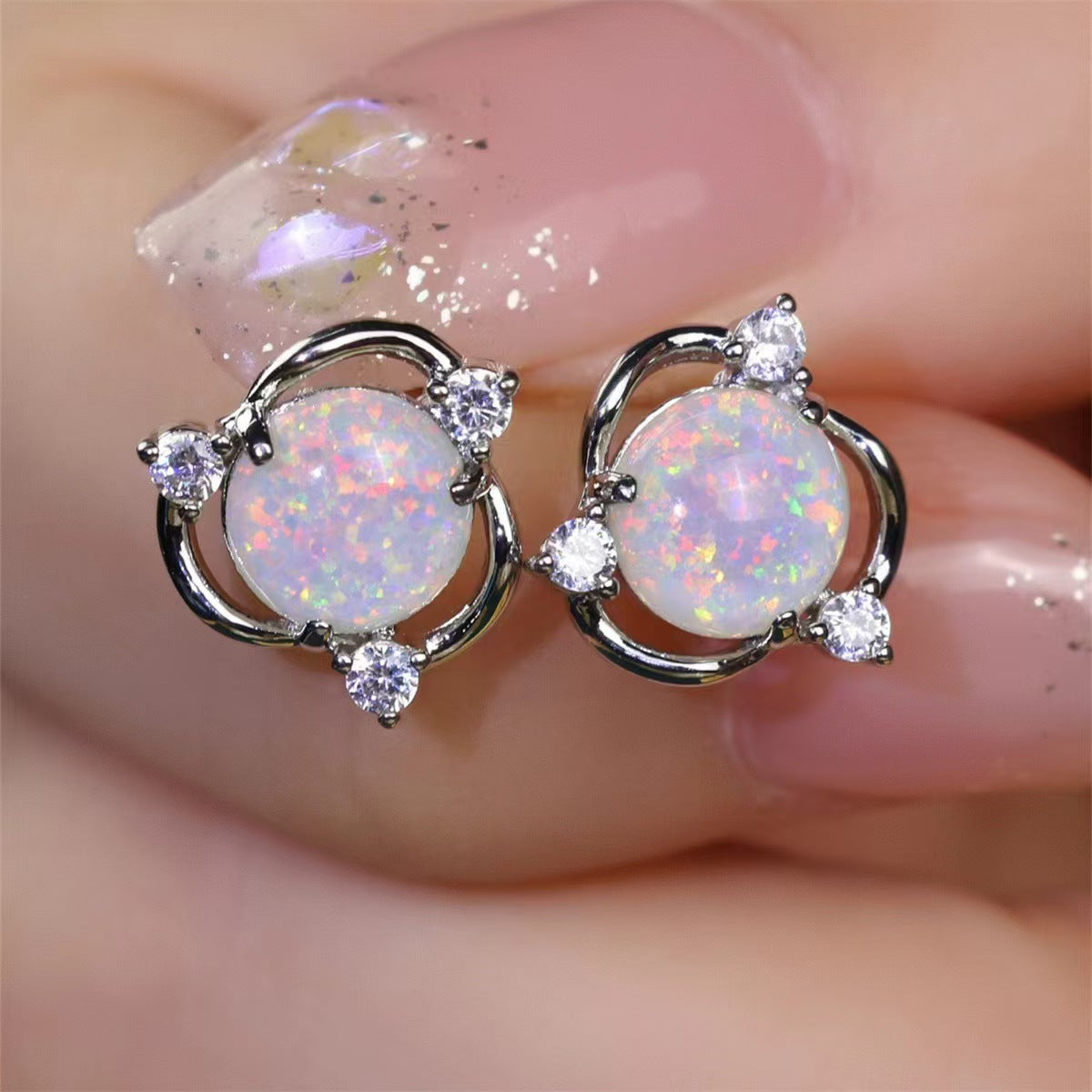 Opal trio kolczyki (sztyfty) | Białe złoto