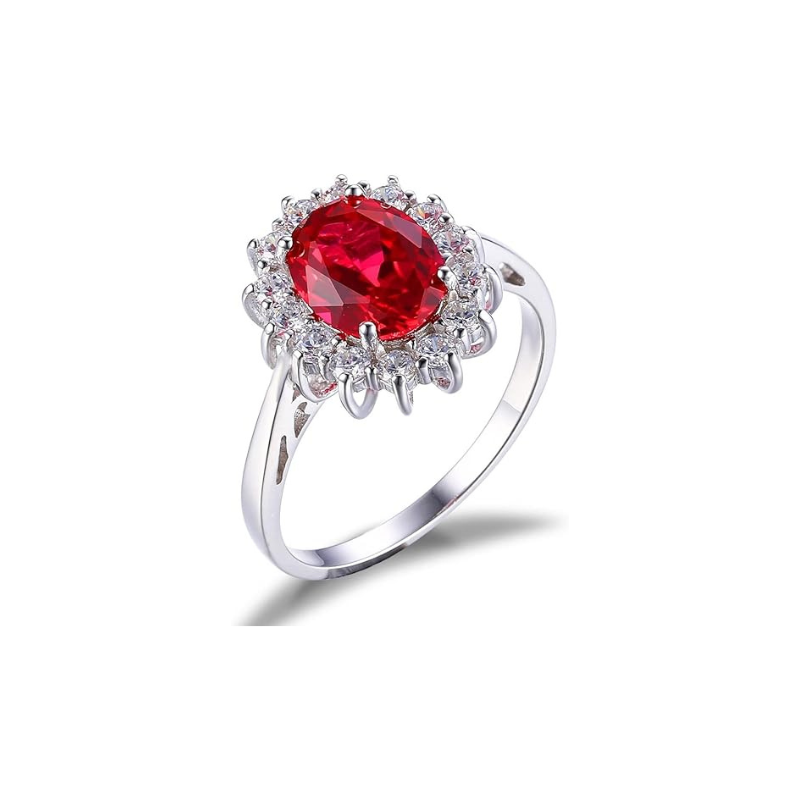 Pierścionek Classic Ruby Halo | Białe złoto