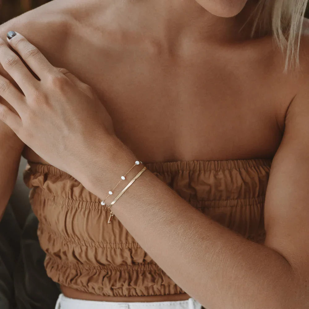 Wielowarstwowa bransoletka Santorini, perły i plecionka herringbone