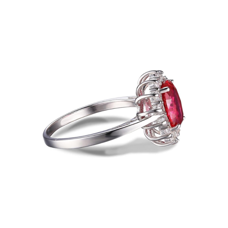 Pierścionek Classic Ruby Halo | Białe złoto