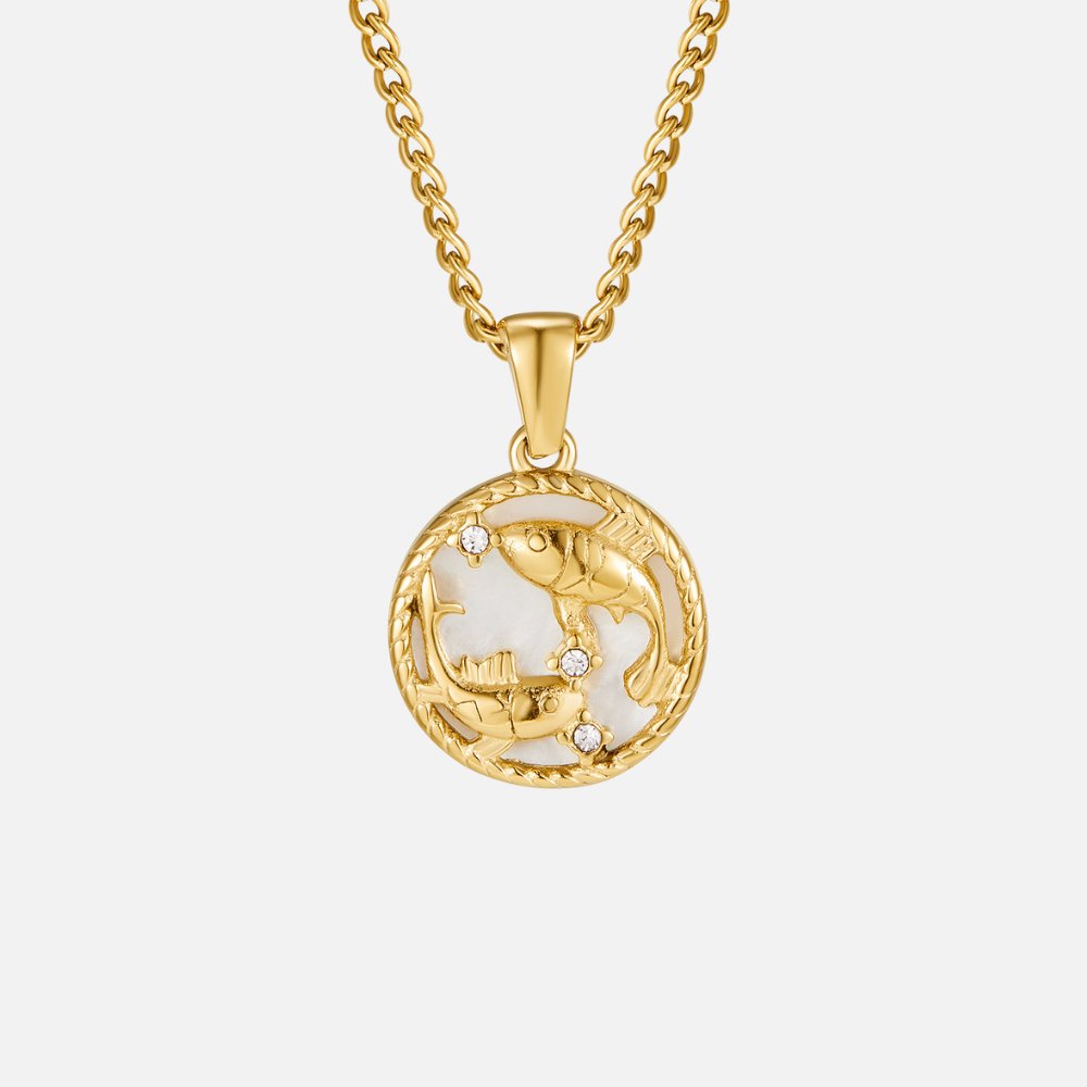 Łańcuszek z białą muszelką i monetą zodiaku „Regina“