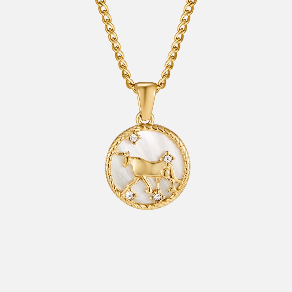 Łańcuszek z białą muszelką i monetą zodiaku „Regina“