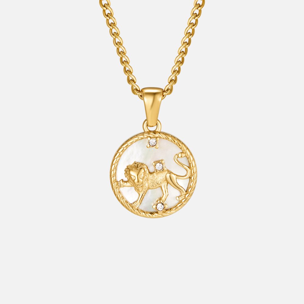 Łańcuszek z białą muszelką i monetą zodiaku „Regina“