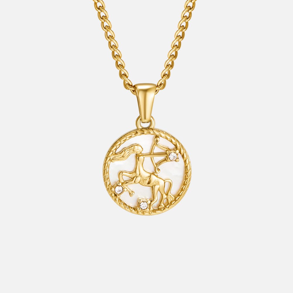 Łańcuszek z białą muszelką i monetą zodiaku „Regina“