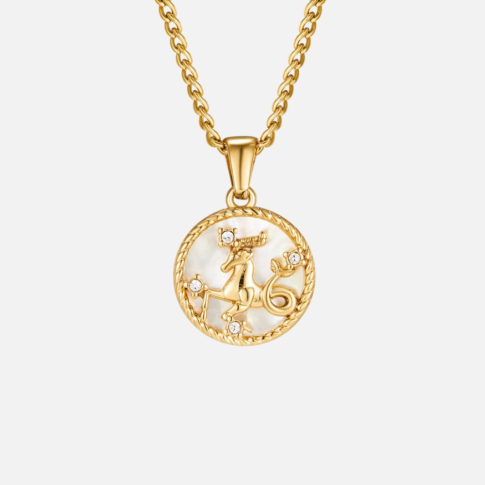 Łańcuszek z białą muszelką i monetą zodiaku „Regina“