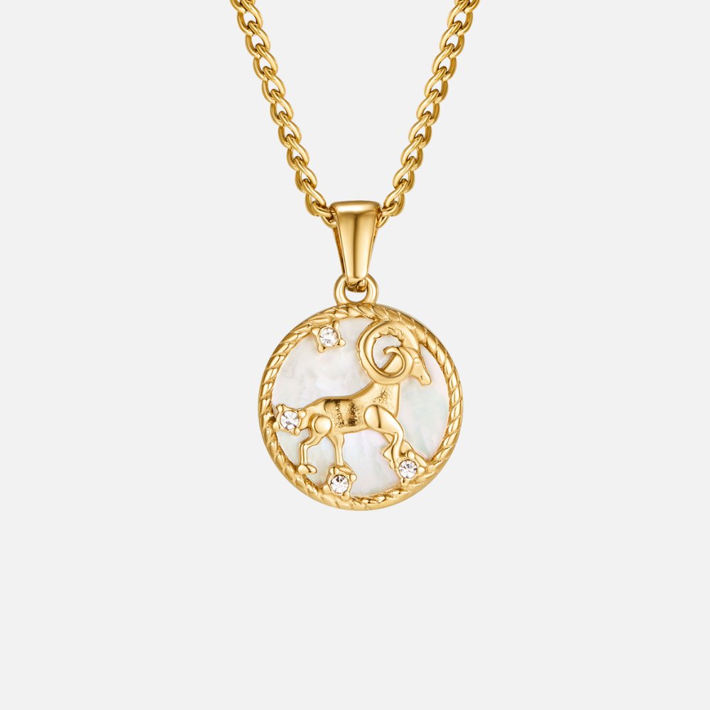 Łańcuszek z białą muszelką i monetą zodiaku „Regina“