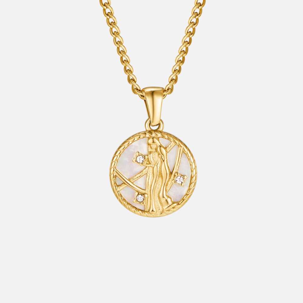 Łańcuszek z białą muszelką i monetą zodiaku „Regina“
