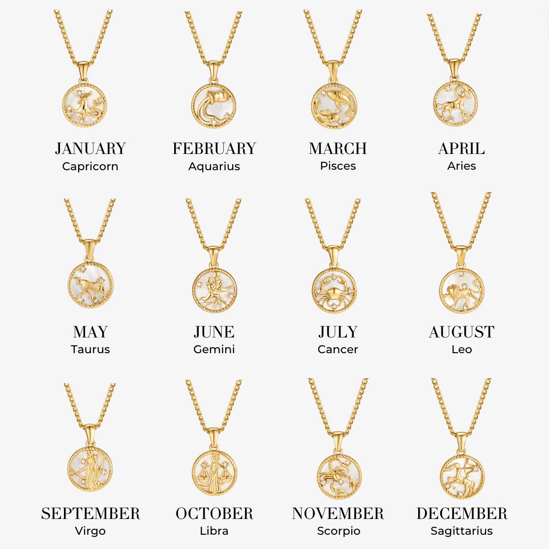 Łańcuszek z białą muszelką i monetą zodiaku „Regina“