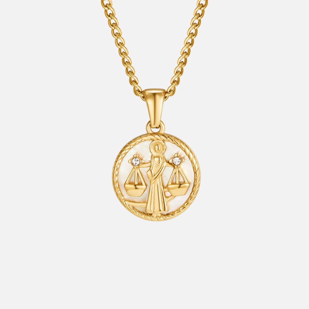 Łańcuszek z białą muszelką i monetą zodiaku „Regina“