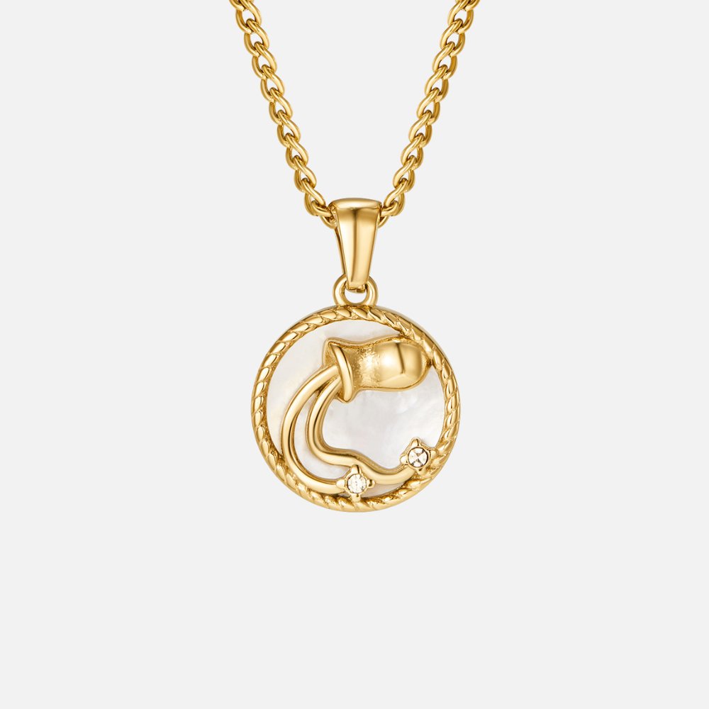 Łańcuszek z białą muszelką i monetą zodiaku „Regina“